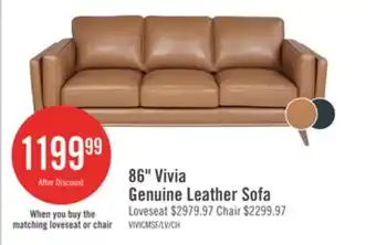 The Brick Vivia 86 Genuine Leather Sofa with Removable Seat Cushions and Wood Base - Caramel Brown offer