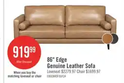 The Brick Edge 86 Genuine Leather Sofa with Wood Legs and Removable Back Cushions - Brown offer
