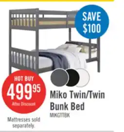 The Brick Miko Bunk Bed with Ladder & Guard Rail for Kids, Grey - Twin/Twin offer