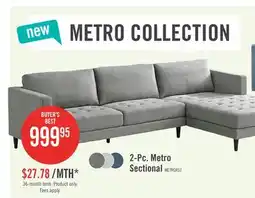 The Brick Metro 2-Piece Right-Facing Fabric Sectional with Chaise and Tufted Seat Cushions - Grey offer