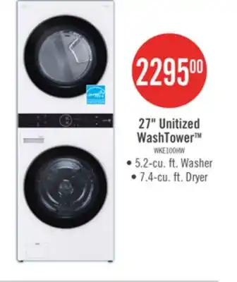 The Brick LG 5.2 Washer/7.4 Dryer Cu. Ft. Front-Load High-Efficiency Washtower - White - WKE100HWA offer