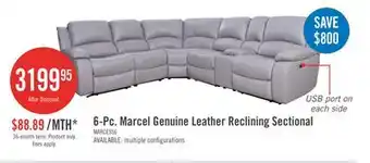 The Brick Marcel 6-Piece Genuine Leather Power Reclining Sectional with Storage Console and USB Port - Grey offer