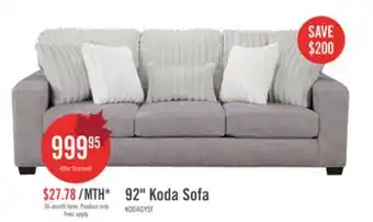 The Brick Made in Canada Koda 92 Chenille and Faux Fur Fabric Sofa with Removable Cushions - Plush Paloma Grey offer