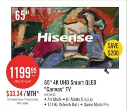 The Brick Hisense 65 Canvas QLED 4K HDR10+ Dolby Vision 144Hz Google Smart TV (65S7N) offer