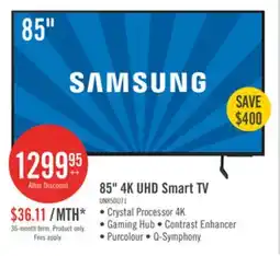 The Brick Samsung 85 4K UHD Direct Lit PurColour HDR10+ 60Hz Smart TV (UN85DU7100FXZC) offer