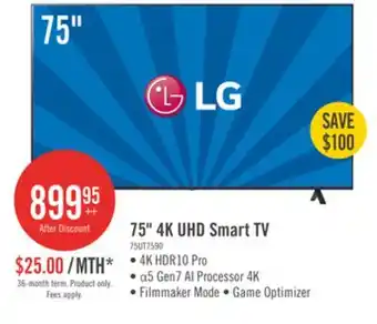 The Brick LG 75 4K UHD HDR10+ HGiG 60Hz webOS Smart TV (75UT7590PUA) offer