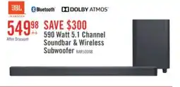 The Brick JBL 5.1 CH Dolby Atmos Multibeam Surround Sound Soundbar with Wireless Subwoofer (JBLBAR500PROBLKAM) offer