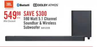 The Brick JBL 5.1 CH Dolby Atmos Multibeam Surround Sound Soundbar with Wireless Subwoofer (JBLBAR500PROBLKAM) offer