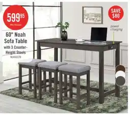 The Brick Noah 60 Modern Sofa Table with 3 Counter-Height Stools and USB Ports - Grey offer
