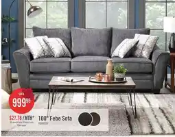 The Brick Made in Canada Febe 100 Chenille Fabric Sofa with Flared Arms and Accent Pillows - Charcoal Grey offer