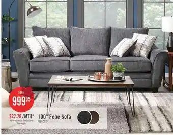 The Brick Made in Canada Febe 100 Chenille Fabric Sofa with Flared Arms and Accent Pillows - Charcoal Grey offer
