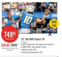 The Brick TCL 75 4K UHD LED HDR Pro+ 60Hz Google Smart TV (75S551G-CA) offer