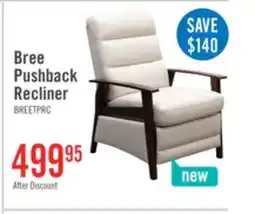 The Brick Bree 28.5 Linen-Look Fabric Pushback Reclining Accent Chair with Wood Armrests and Legs - Beige offer