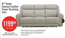 The Brick Reign 87 Top-Grain Genuine Leather Power Reclining Sofa with USB Ports - Deltona Moonshine Taupe offer