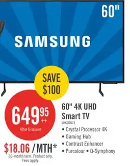 The Brick Samsung 60 4K UHD Direct Lit PurColour HDR10+ 60Hz Smart TV (UN60DU7100FXZC) offer