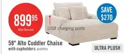 The Brick Alto 58 Ultra Plush Faux Fur Fabric Chaise Lounge with Dual Cupholders and USB Port - Taupe offer