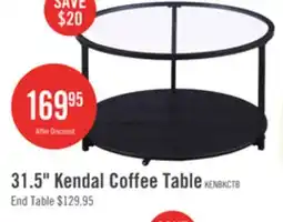 The Brick Kendal 31.5 Modern Round Glass Top Coffee Table with Casters - Black offer