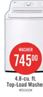 The Brick LG 4.8 Cu. Ft. Top-Load High-Efficiency Washer - White - WT6105CW offer
