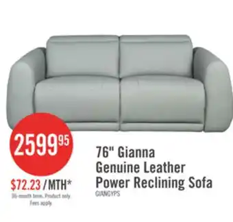 The Brick Gianna 76 Genuine Leather Power Reclining Sofa with Power Headrests and USB Ports - Spa Blue offer