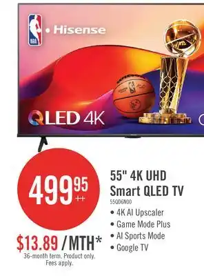 The Brick Hisense 55 QLED 4K UHD HDR10+ Dolby Vision 60Hz Google Smart TV (55QD6N) offer