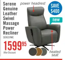 The Brick Serene 31 Genuine Leather Power Reclining Massage Chair with Power Headrest and Heated Seat - Grey offer