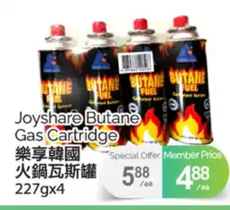 T&T Supermarket JOYSHARE BUTANE GAS CARTRIDGE, 227GX4 offer