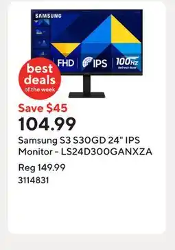 Staples Samsung S3 S30GD 24 IPS Monitor - LS24D300GANXZA offer