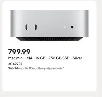 Staples Mac mini - M4 - 16 GB - 256 GB SSD - Silver offer
