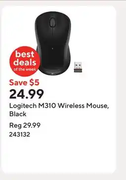 Staples Logitech M310 Wireless Mouse, Black offer