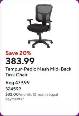 Staples Tempur-Pedic Mesh Mid-Back Task Chair offer