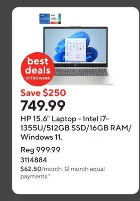 Staples HP 15.6 Laptop - Intel i7-1355U/512GB SSD/16GB RAM/Windows 11 offer