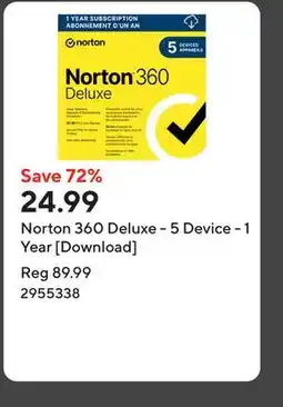 Staples Norton 360 Deluxe - 5 Device - 1 Year [Download] offer