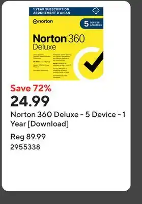 Staples Norton 360 Deluxe - 5 Device - 1 Year [Download] offer
