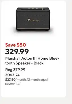 Staples Marshall Acton III Home Bluetooth Speaker - Black offer