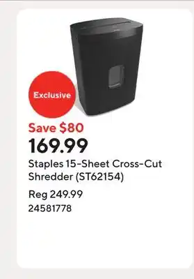 Staples Staples 15-Sheet Cross-Cut Shredder (ST62154) offer
