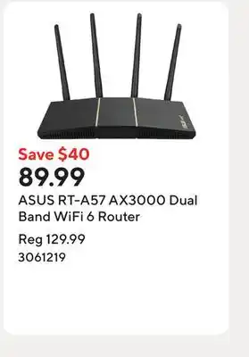 Staples ASUS RT-A57 AX3000 Dual Band WiFi 6 Router offer