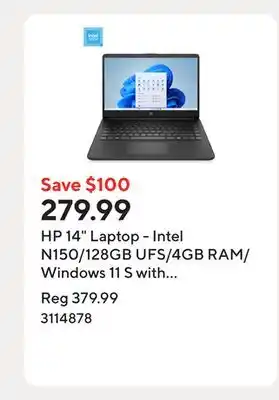Staples HP 14 Laptop - Intel N150/128GB UFS/4GB RAM/Windows 11 S with 1-year of Microsoft 365 offer