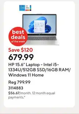 Staples HP 15.6 Laptop - Intel i5-1334U/512GB SSD/16GB RAM/Windows 11 Home offer