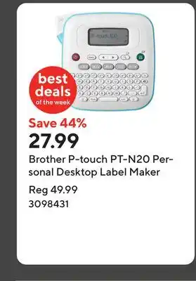 Staples Brother P-touch PT-N20 Personal Desktop Label Maker offer