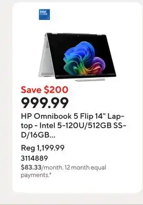 Staples HP Omnibook 5 Flip 14 Laptop - Intel 5-120U/512GB SSD/16GB RAM/Windows 11 Home offer