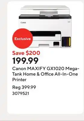 Staples Canon MAXIFY GX1020 MegaTank Home & Office All-In-One Printer offer