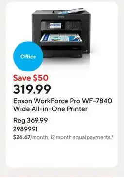 Staples Epson WorkForce Pro WF-7840 Wide All-in-One Printer offer