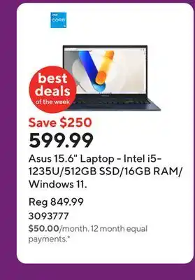 Staples Asus 15.6 Laptop - Intel i5-1235U/512GB SSD/16GB RAM/Windows 11 offer