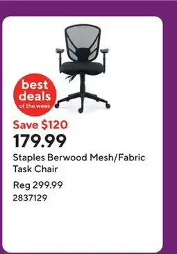 Staples Staples Berwood Mesh/Fabric Task Chair offer