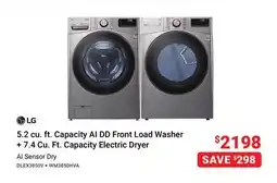 Visions Electronics LG 5.2 cu. ft. Capacity AI DD Front Load Washer + 7.4 Cu. Ft. Capacity Electric Dryer AI Sensor Dry offer
