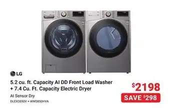 Visions Electronics LG 5.2 cu. ft. Capacity AI DD Front Load Washer + 7.4 Cu. Ft. Capacity Electric Dryer AI Sensor Dry offer