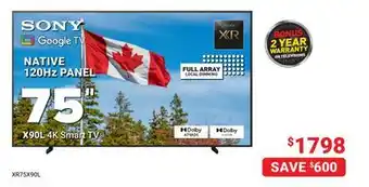 Visions Electronics SONY 75 X90L 4K Smart TV offer