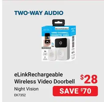 Visions Electronics eLinkRechargeable Wireless Video Doorbell offer