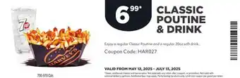 Harvey’s CLASSIC POUTINE & DRINK offer
