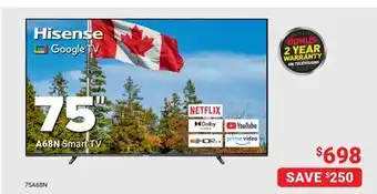 Visions Electronics Hisense 75 A68N Smart TV offer